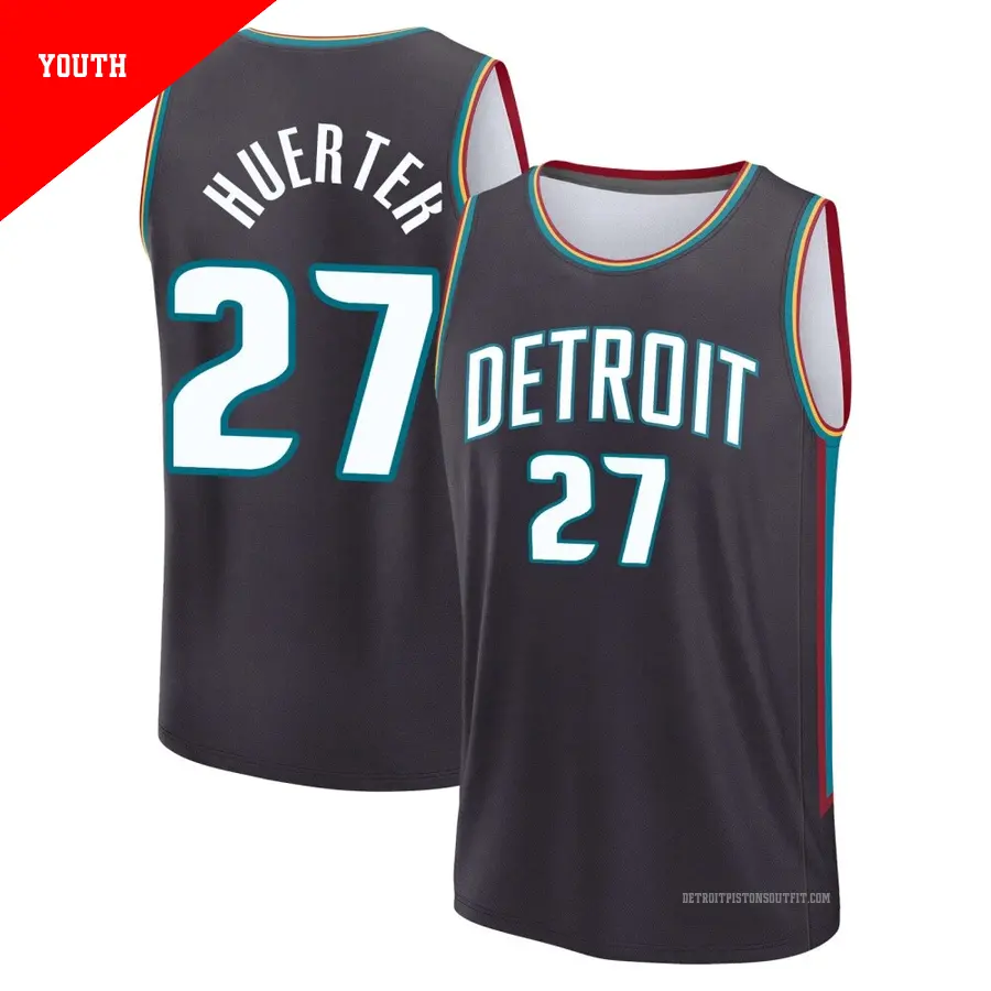 ＃27 Youth Kevin Huerter Detroit Pistons 2025/26 Fast Break Charcoal City Edition Jersey