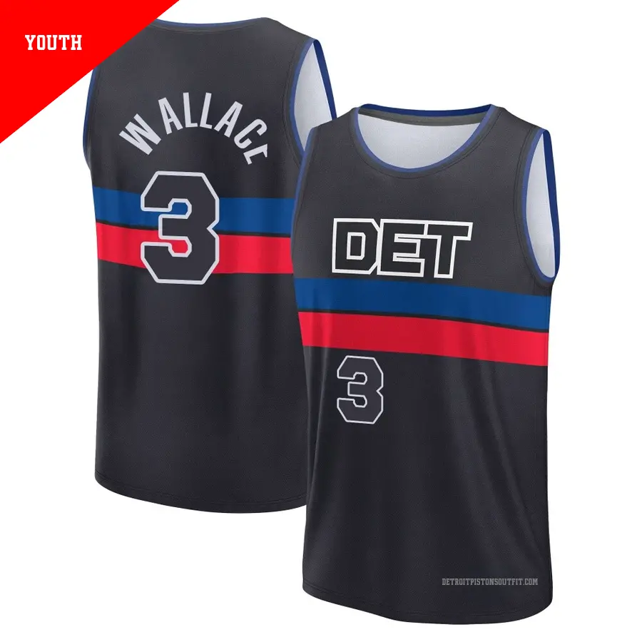 ＃3 Youth Ben Wallace Detroit Pistons 2024/25 Fast Break Black Statement Edition Jersey