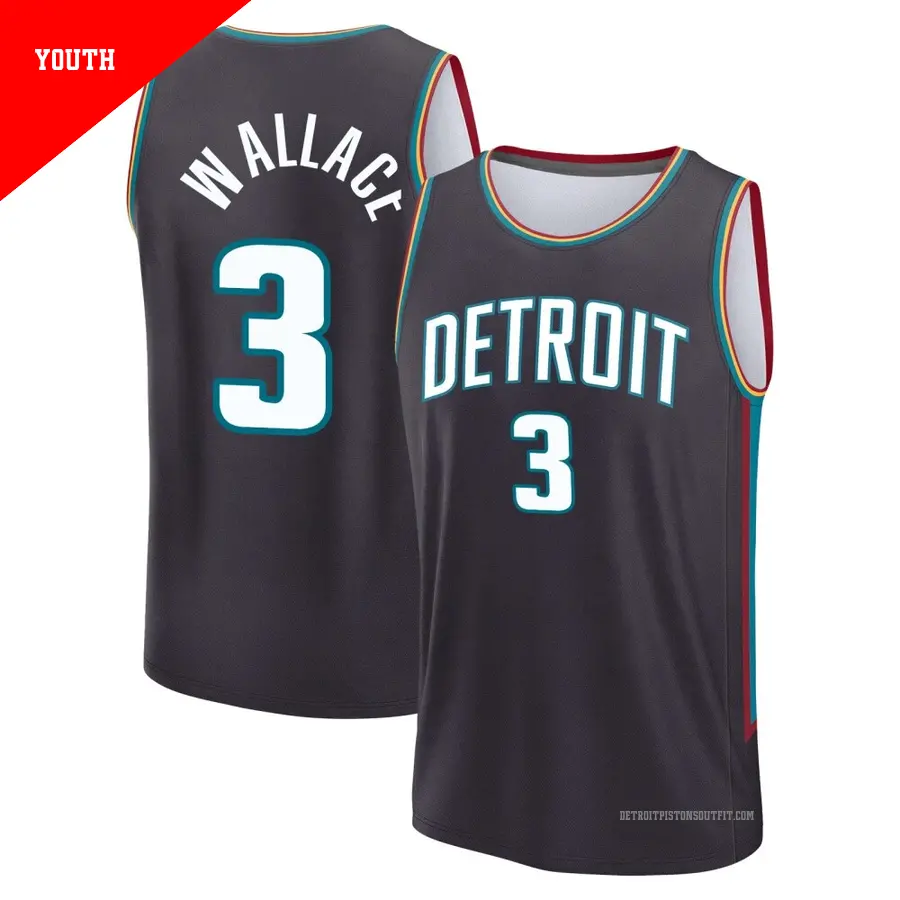 ＃3 Youth Ben Wallace Detroit Pistons 2025/26 Fast Break Charcoal City Edition Jersey