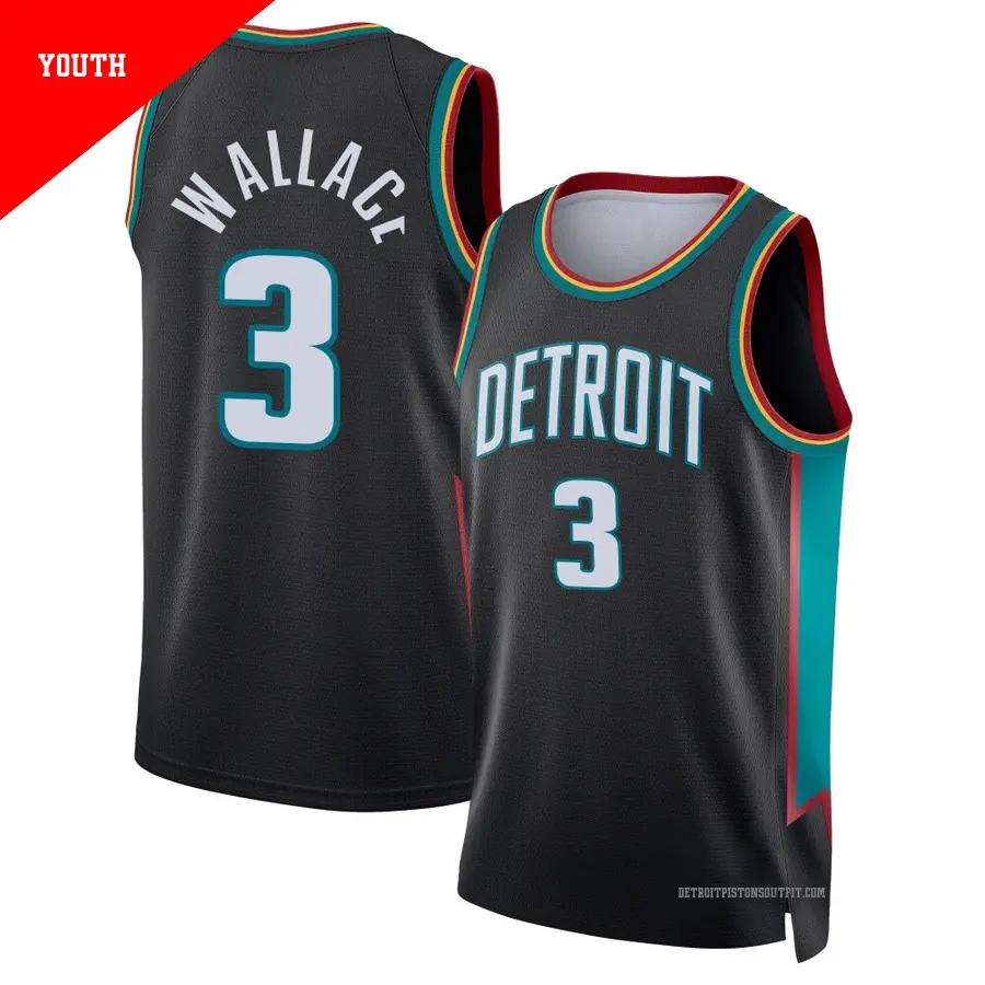 ＃3 Youth Ben Wallace Detroit Pistons 2025/26 Swingman Charcoal City Edition Jersey